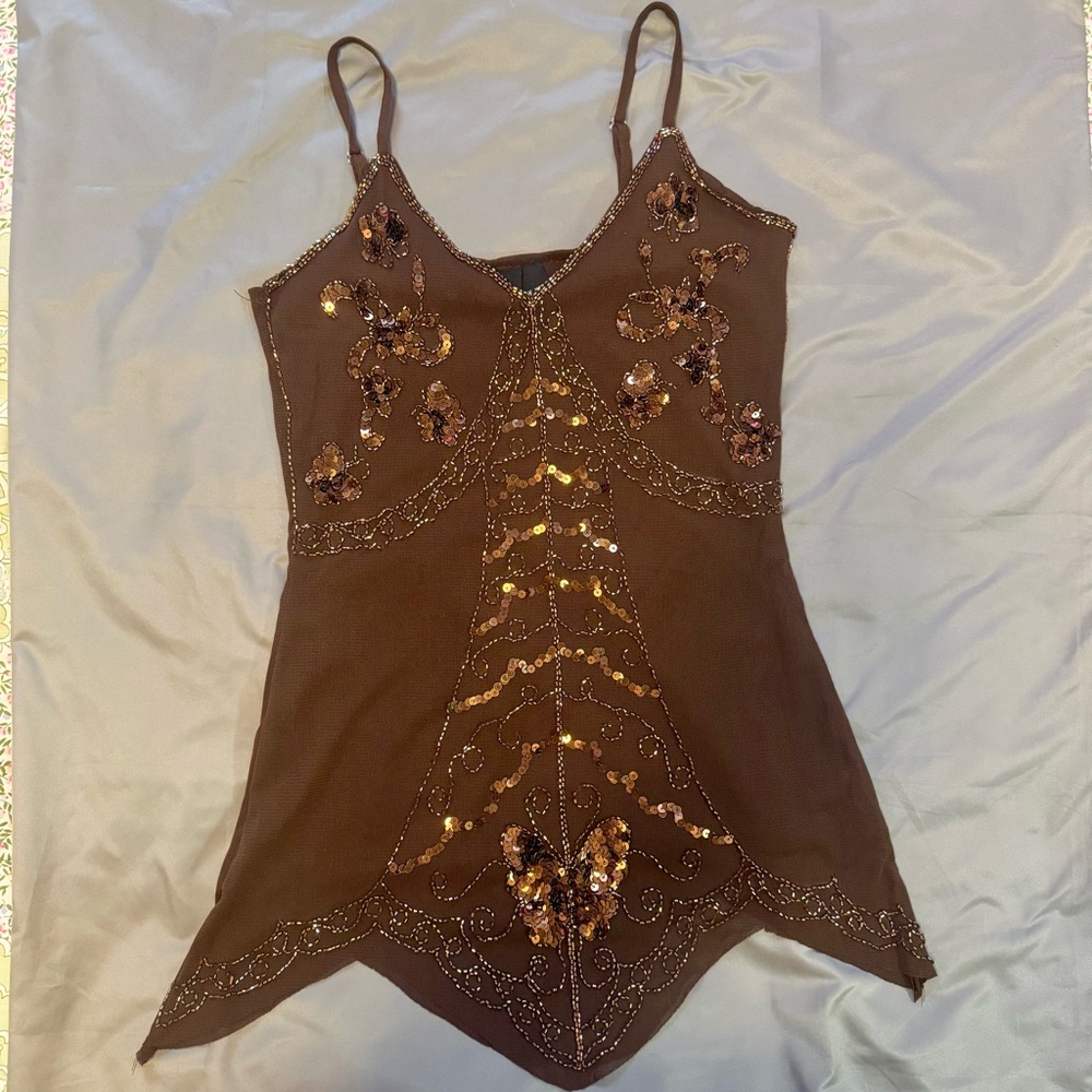 Elegant Brown Camisole with Sequin Detailing